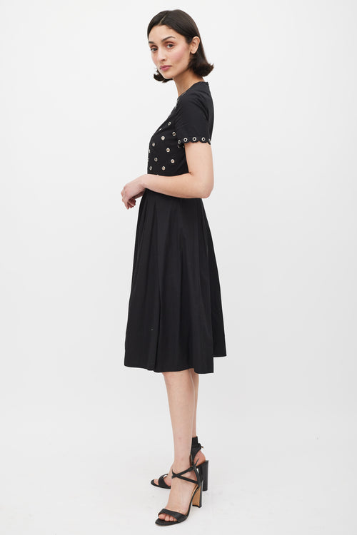 Red Valentino Black & Silver Grommet A-Line Dress