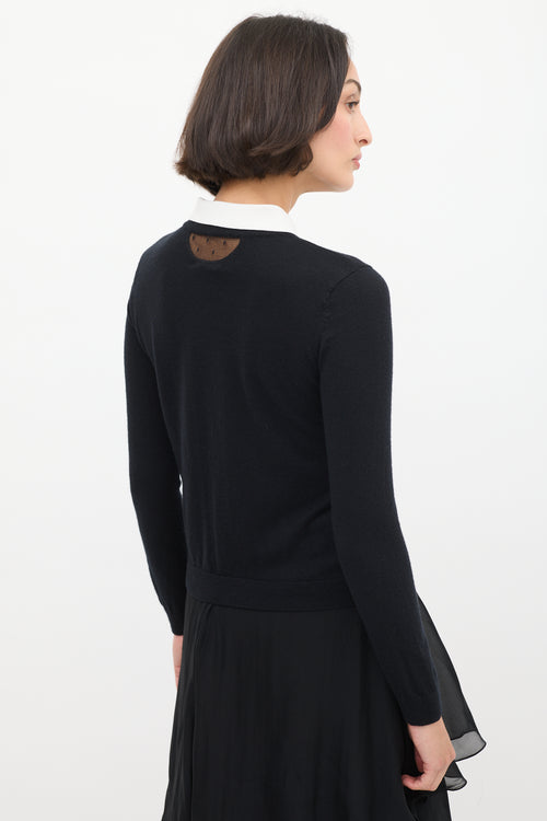 Red Valentino Black & White Cashmere & Silk Collared Sweater