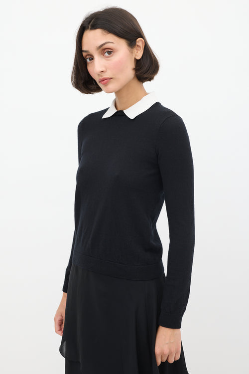 Red Valentino Black & White Cashmere & Silk Collared Sweater