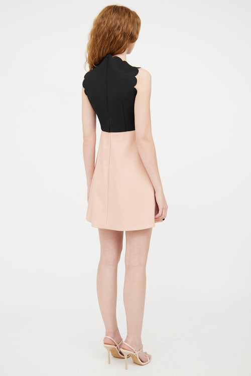 Red Valentino Black & Pink Scalloped Lace Dress