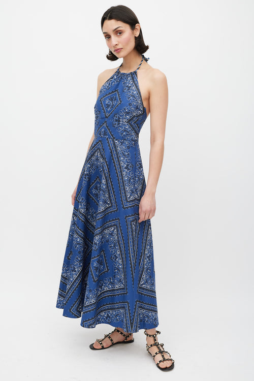 Red Valentino Blue Black & White Printed A-Line Dress