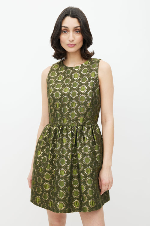 Red Valentino Green & Gold Sun Brocade Dress