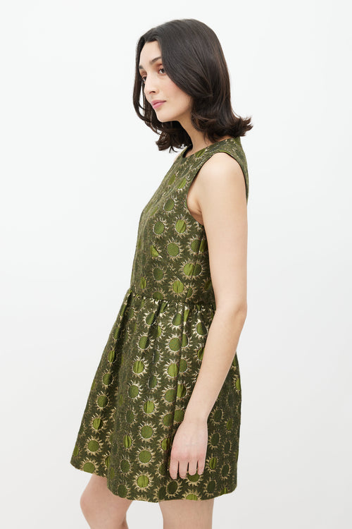 Red Valentino Green & Gold Sun Brocade Dress