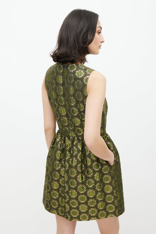 Red Valentino Green & Gold Sun Brocade Dress