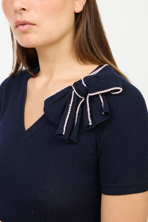Red Valentino Navy & Pink Wool Bow Sweater Dress