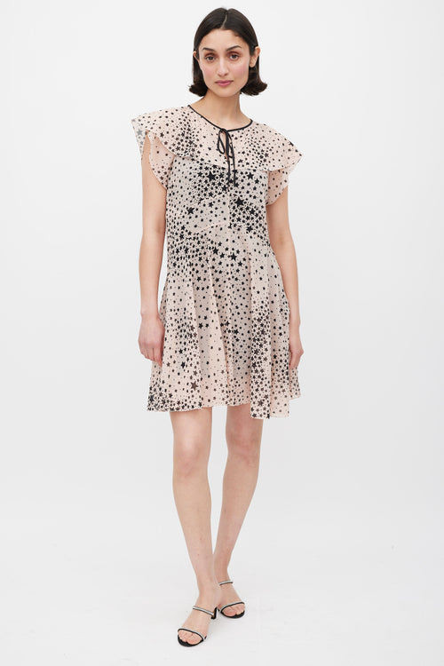 Red Valentino Pink & Black Silk Sheer Printed Dress