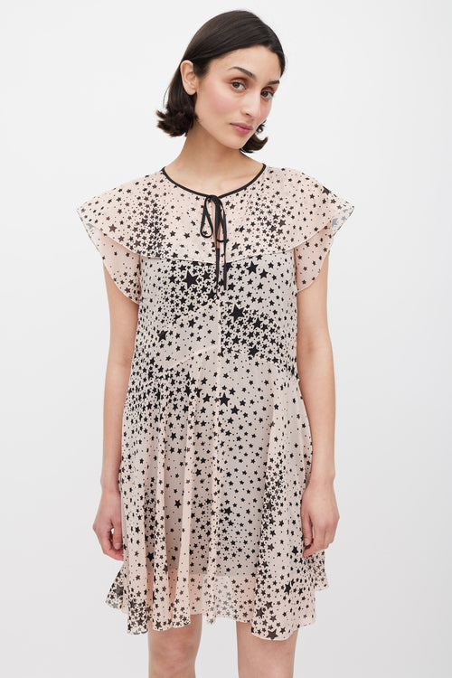 Red Valentino Pink & Black Silk Sheer Printed Dress
