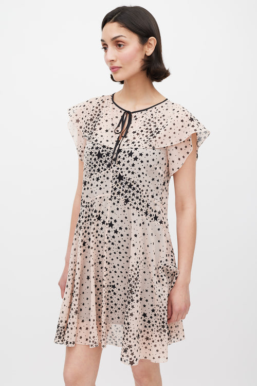 Red Valentino Pink & Black Silk Sheer Printed Dress