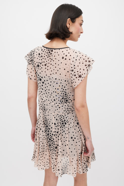Red Valentino Pink & Black Silk Sheer Printed Dress