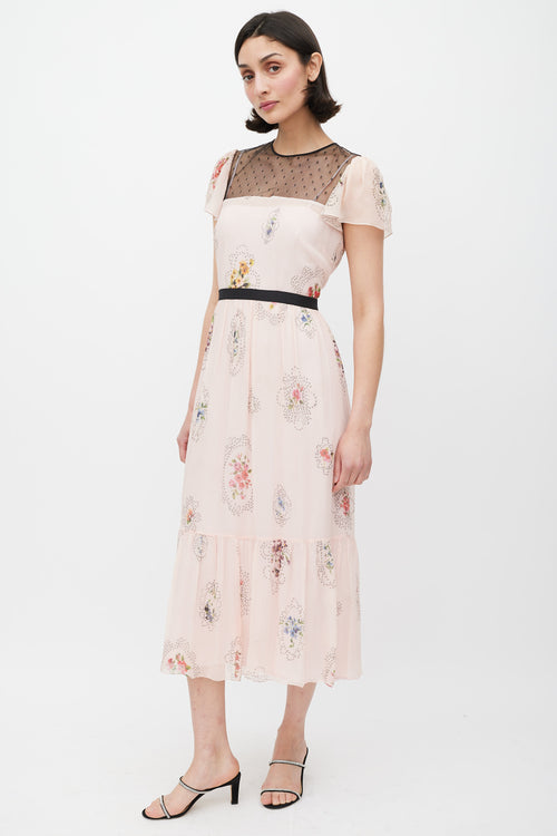 Red Valentino Pink & Multicolour Lace Panelled Floral Dress