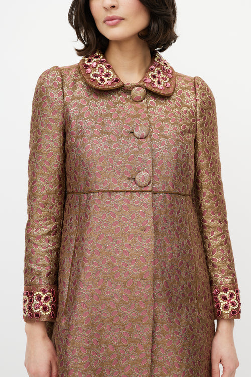 Red Valentino Purple & Gold Brocade & Sequin Coat