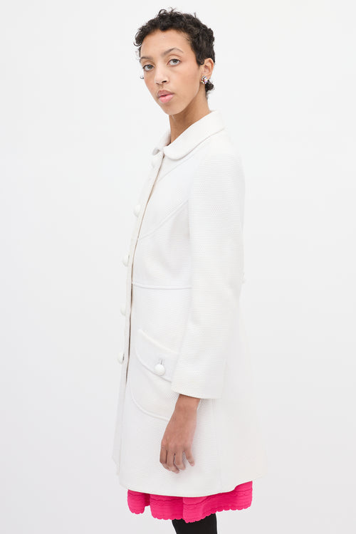 Red Valentino White Woven Cotton Mid Length Coat