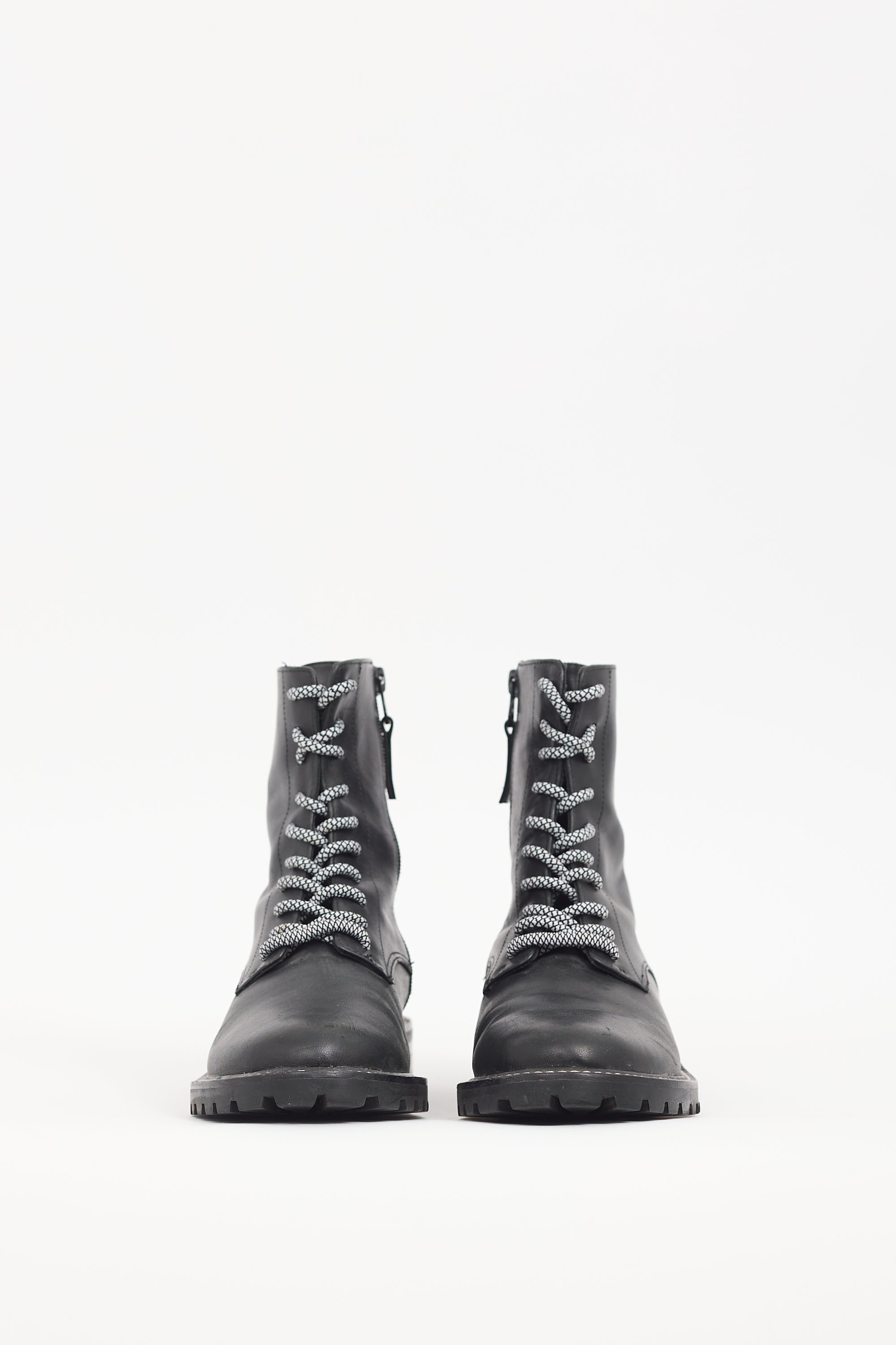 Reformation Black Leather Zip Combat Boot