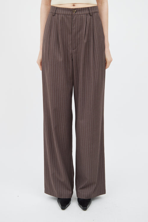 Reformation Brown & White Striped Wide Leg Trouser