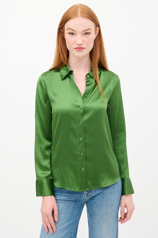 Reformation Green Silk Collared Shirt