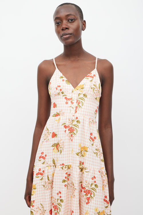 Reformation Pink & Multicolour Linen Printed Adria Dress