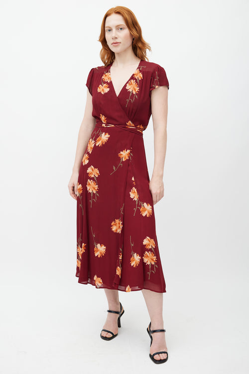 Reformation Red & Multicolour Floral Wrap Dress
