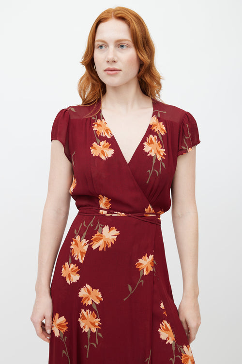 Reformation Red & Multicolour Floral Wrap Dress