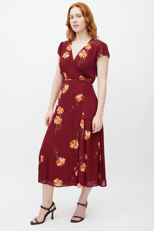 Reformation Red & Multicolour Floral Wrap Dress