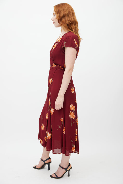 Reformation Red & Multicolour Floral Wrap Dress