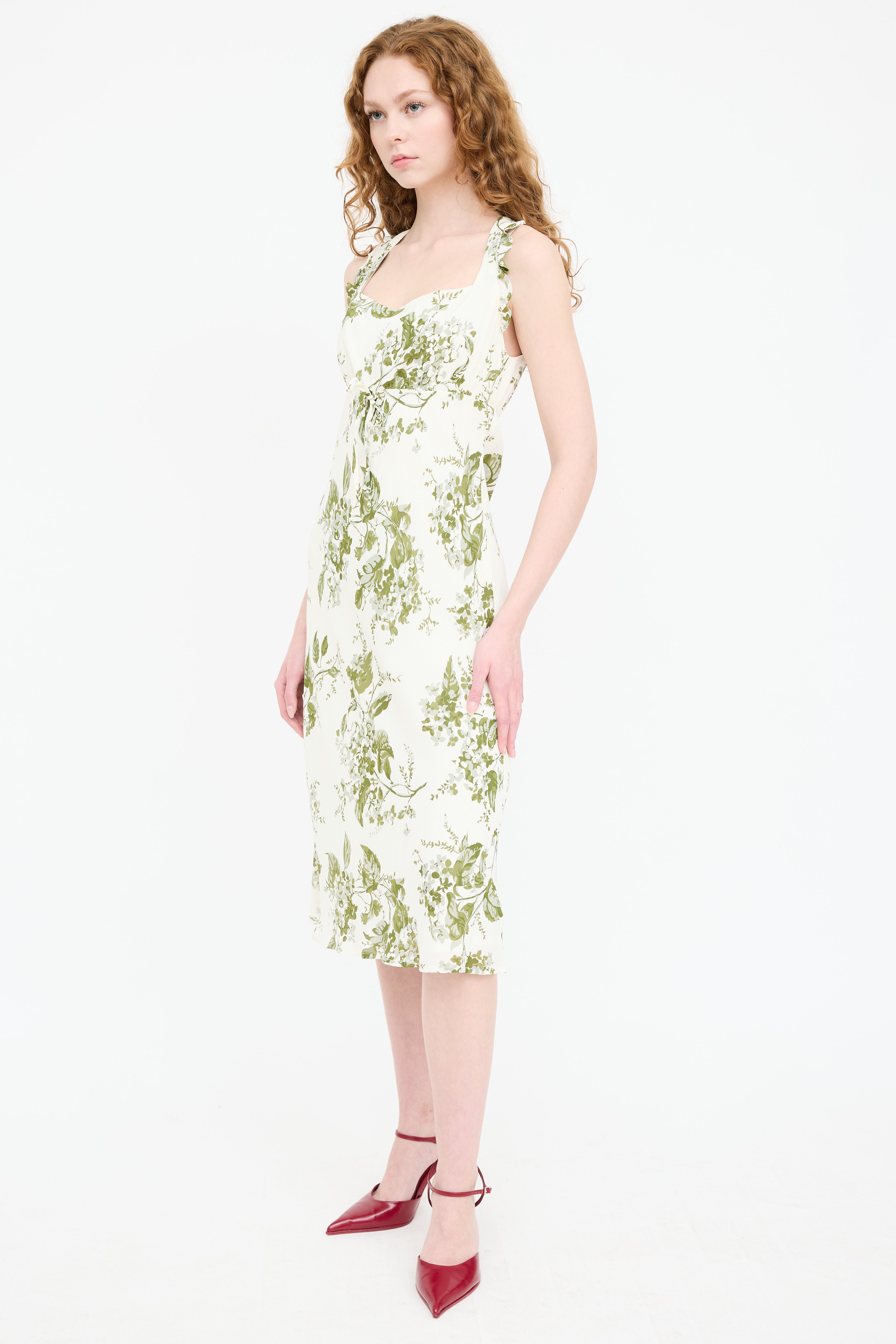 Reformation Floral Ruffled Tie Dress