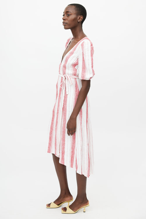 Reformation White & Red Linen Stripes Wrap Dress