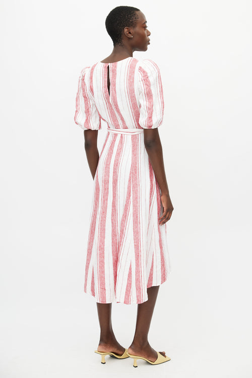 Reformation White & Red Linen Stripes Wrap Dress