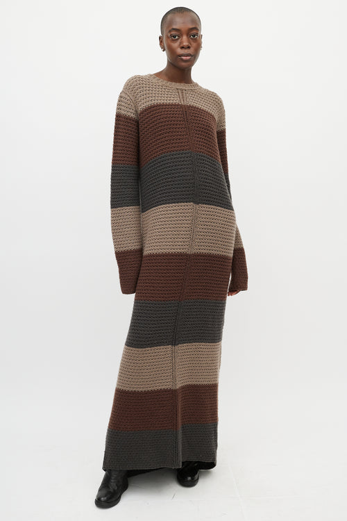 Rick Owens Beige & Brown Striped Knit Maxi Dress