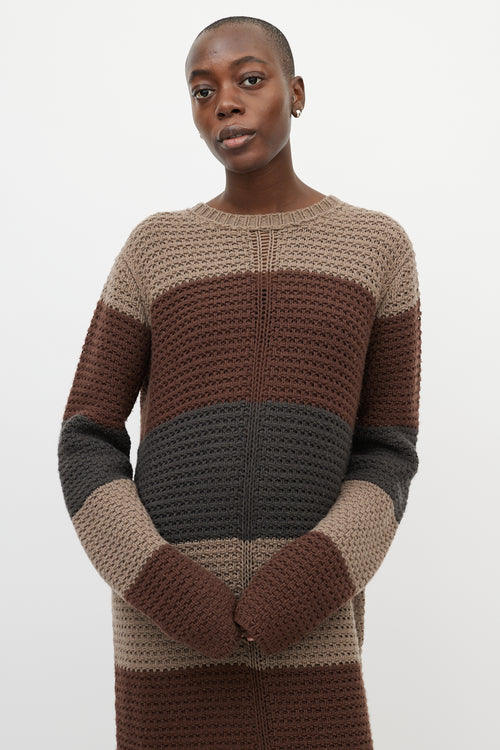 Rick Owens Beige & Brown Striped Knit Maxi Dress