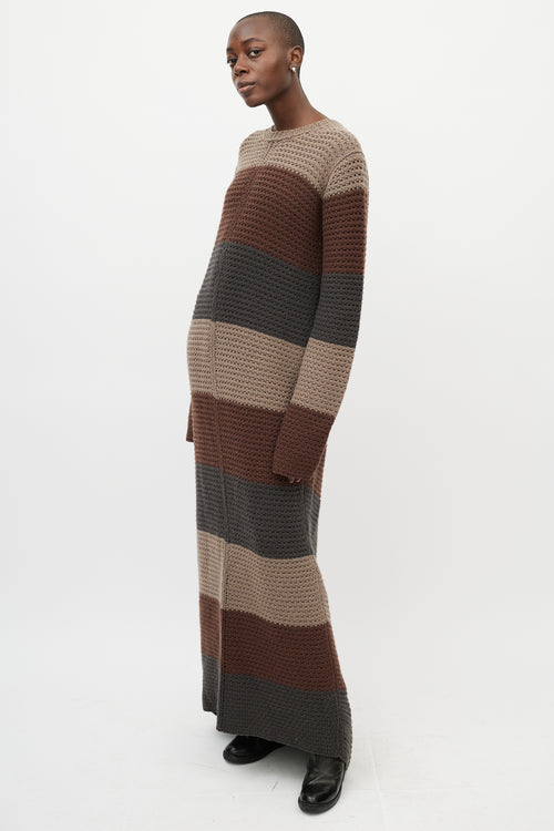 Rick Owens Beige & Brown Striped Knit Maxi Dress