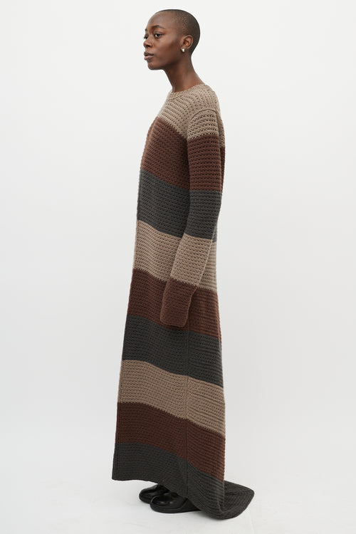 Rick Owens Beige & Brown Striped Knit Maxi Dress