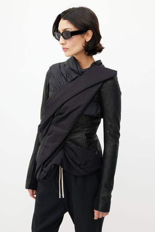 Rick Owens Black Leather Asymmetrical Jacket