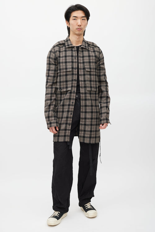 Rick Owens Brown & Black Plaid Wool Shirt