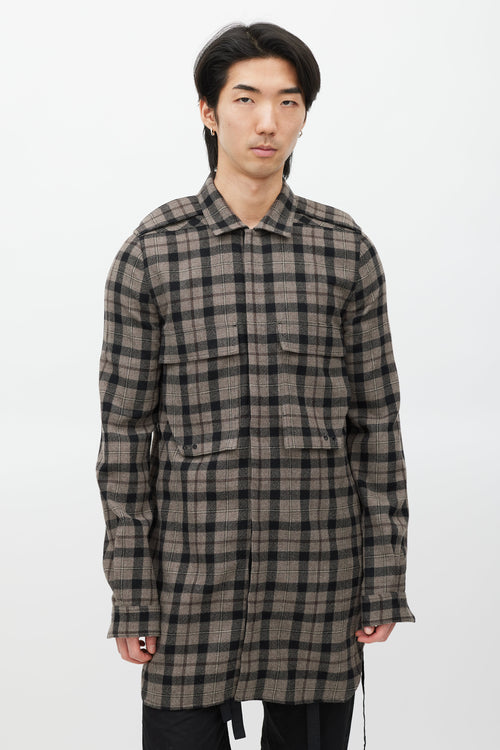 Rick Owens Brown & Black Plaid Wool Shirt