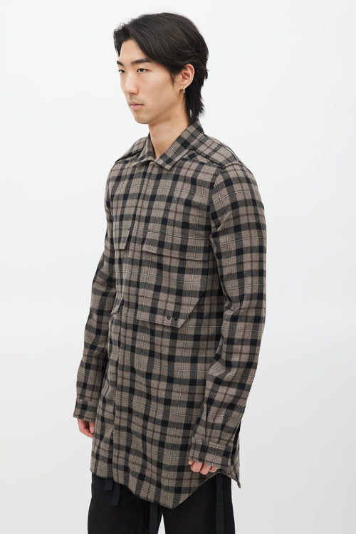 Rick Owens Brown & Black Plaid Wool Shirt