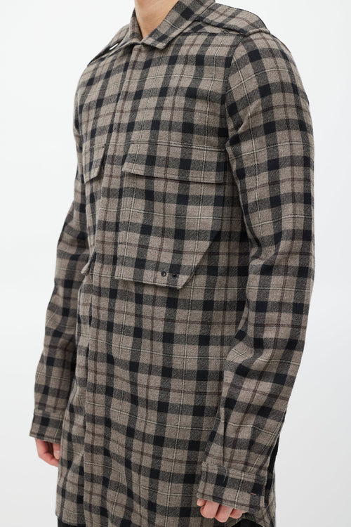 Rick Owens Brown & Black Plaid Wool Shirt