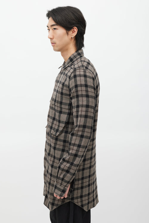 Rick Owens Brown & Black Plaid Wool Shirt