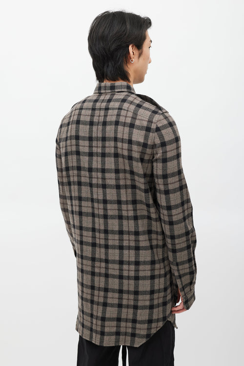 Rick Owens Brown & Black Plaid Wool Shirt