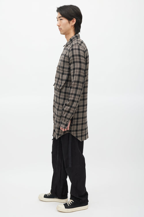 Rick Owens Brown & Black Plaid Wool Shirt