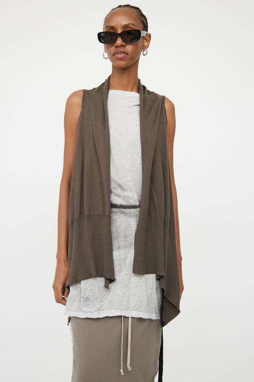 Rick Owens Brown Knit Open Front Vest