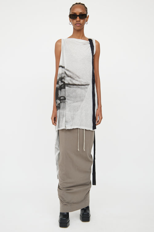 Rick Owens Black & White Graphic Print Tunic Top