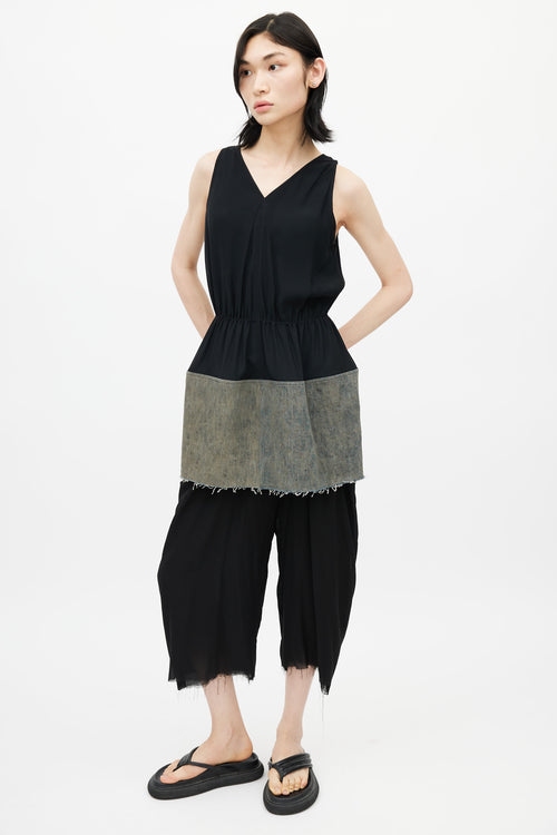 Rick Owens SS19 Black & Grey Babel Panelled Top