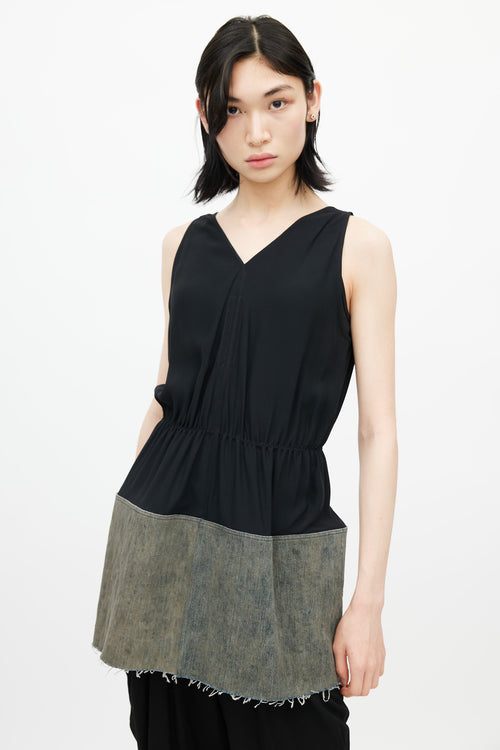 Rick Owens SS19 Black & Grey Babel Panelled Top