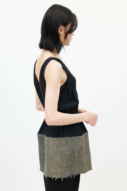 Rick Owens SS19 Black & Grey Babel Panelled Top