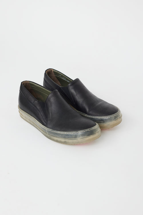 Rick Owens Black Leather & Clear Sole Boat Sneaker