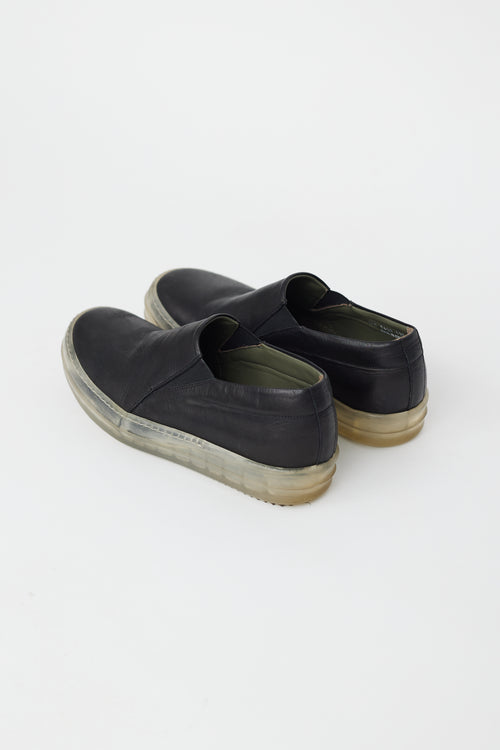 Rick Owens Black Leather & Clear Sole Boat Sneaker