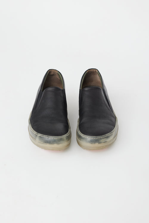 Rick Owens Black Leather & Clear Sole Boat Sneaker