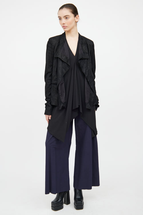 Black Leather Funnel Collar Jacket