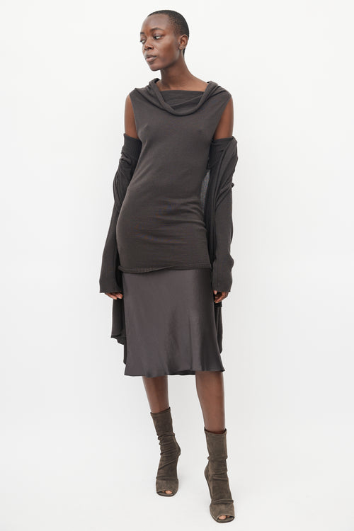 Rick Owens Brown Knit Wrap Cardigan & Tunic Set