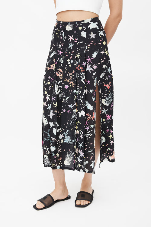 Rixo Black & Multicolour Pleated Ocean Skirt